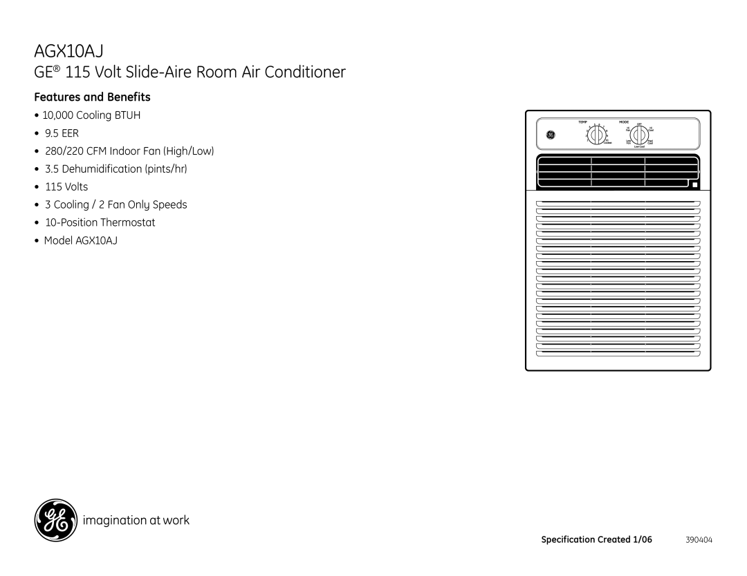 GE AGX10AJ dimensions Features and Benefits 