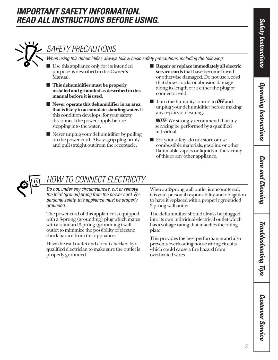 GE AHG50, AHG25, AHG40 owner manual Safety Precautions 