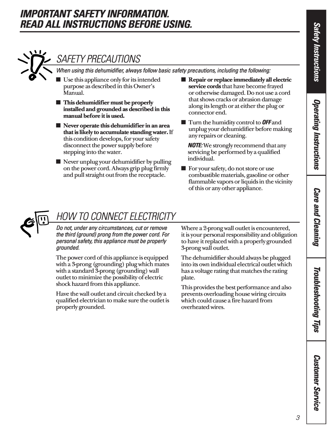 GE AHG50, AHG25 Important Safety Information, Read All Instructions Before Using, Safety Precautions, Customer Service 