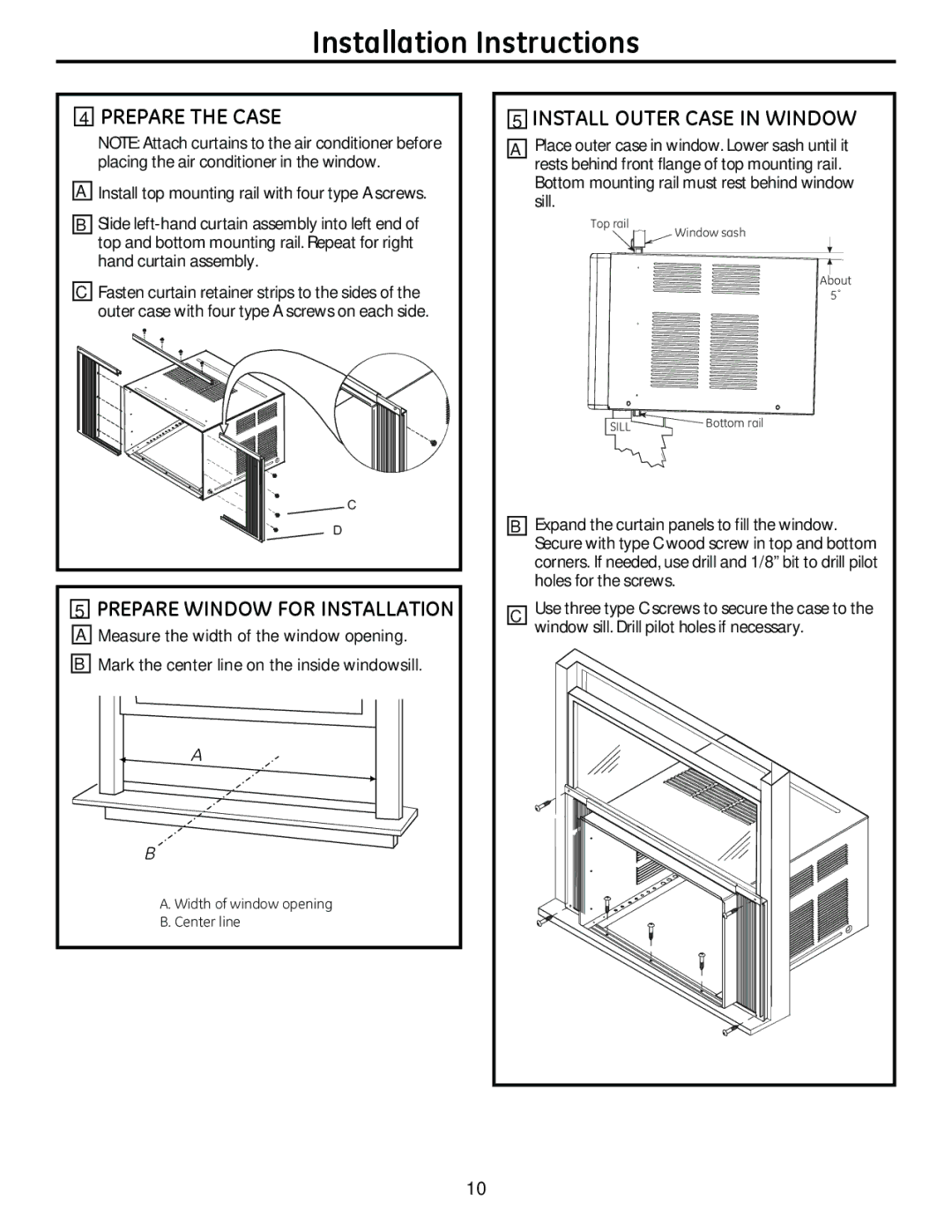 GE AHM18 operating instructions Prepare the Case, Install Outer Case in Window 