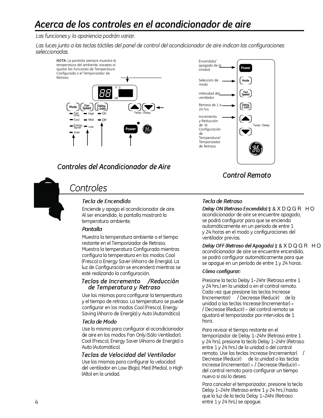 GE AHM18 Acerca de los controles en el acondicionador de aire, Reducción, Teclas de Velocidad del Ventilador 