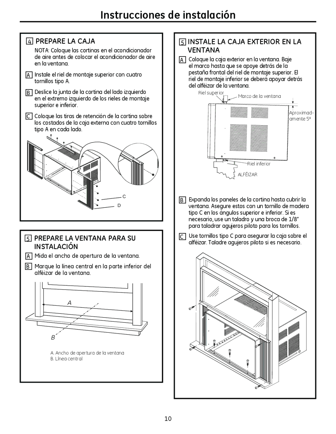 GE AHM18 Prepare LA Caja, Prepare LA Ventana Para SU Instalación, Instale LA Caja Exterior EN LA Ventana 