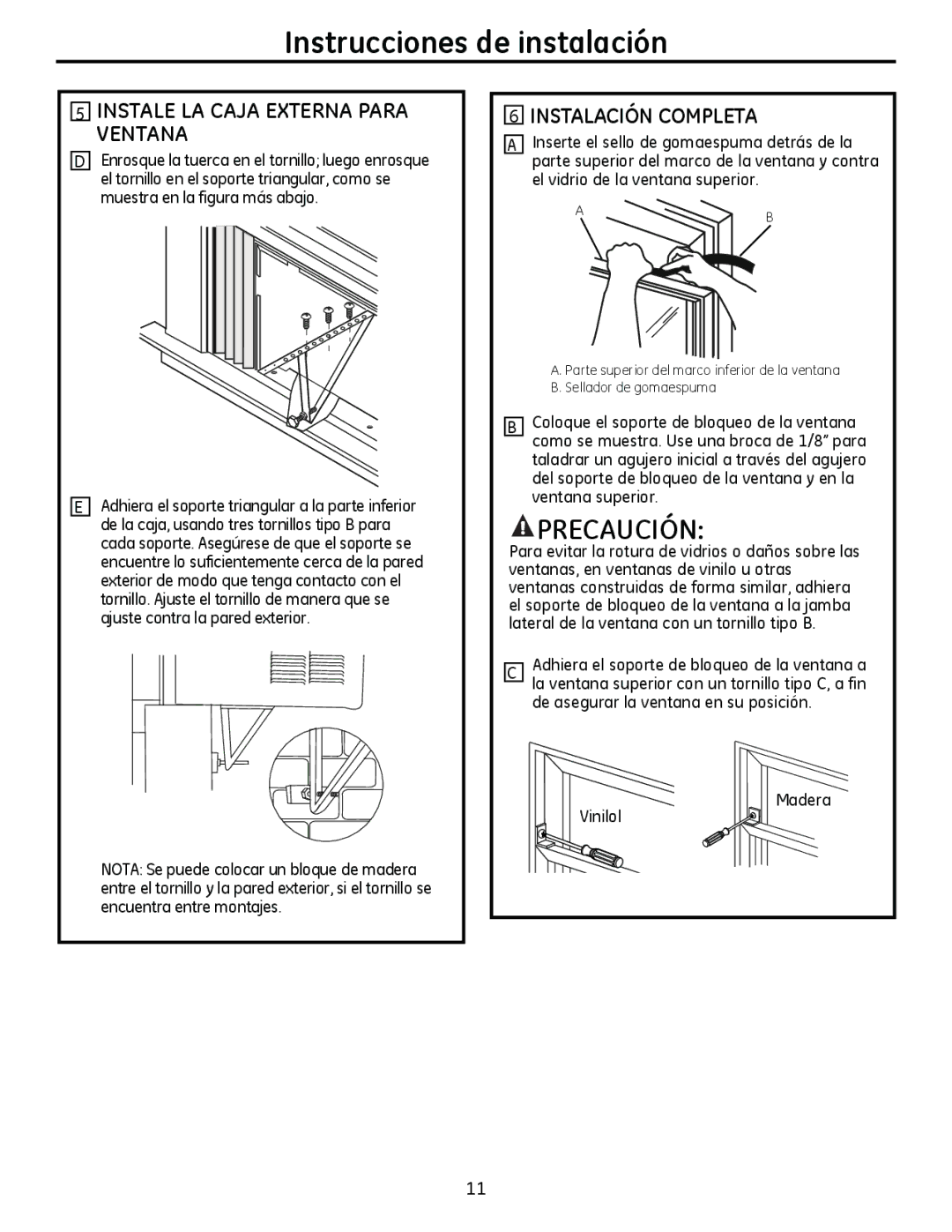 GE AHM18 operating instructions Instale LA Caja Externa Para Ventana, Instalación Completa 