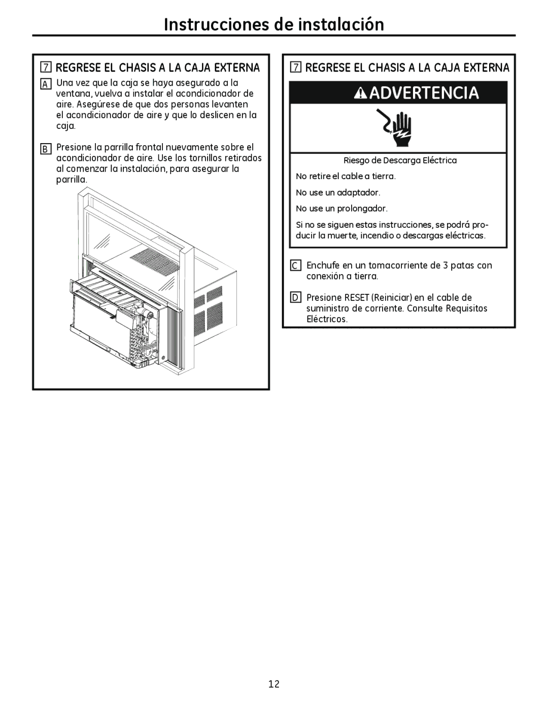 GE AHM18 operating instructions Advertencia 