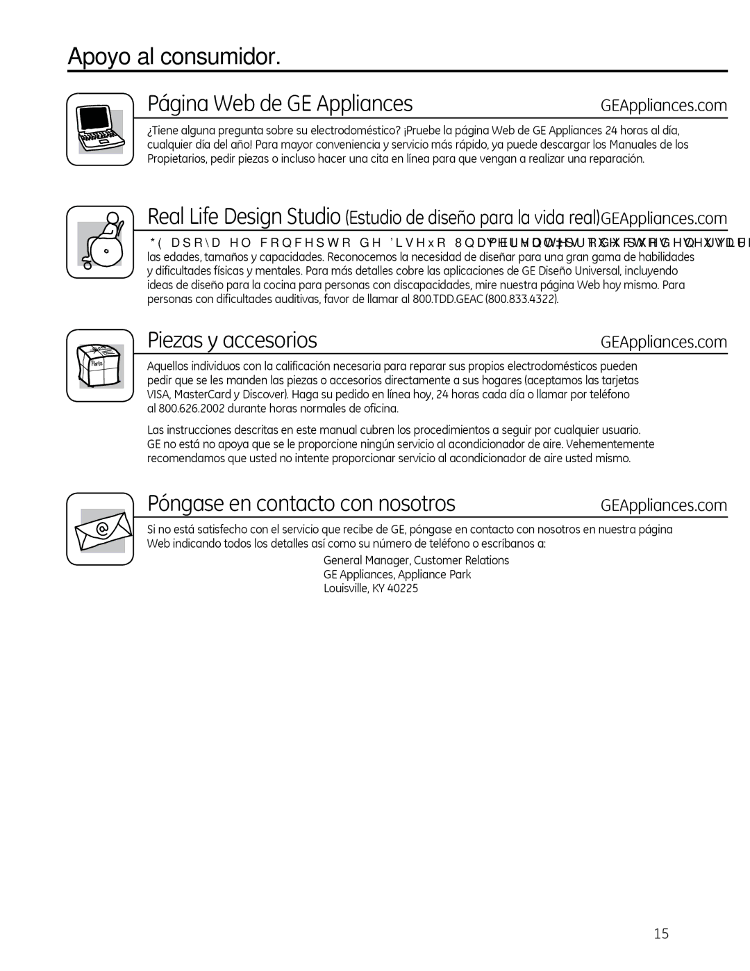 GE AHM18 operating instructions Apoyo al consumidor, Página Web de GE Appliances 