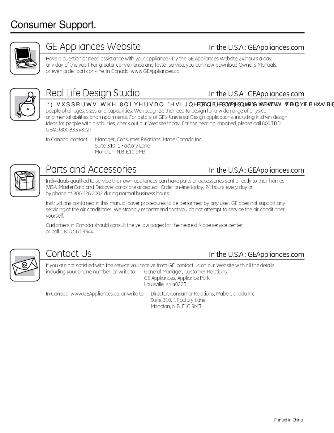 GE AHM18 operating instructions Consumer Support, Real Life Design Studio 