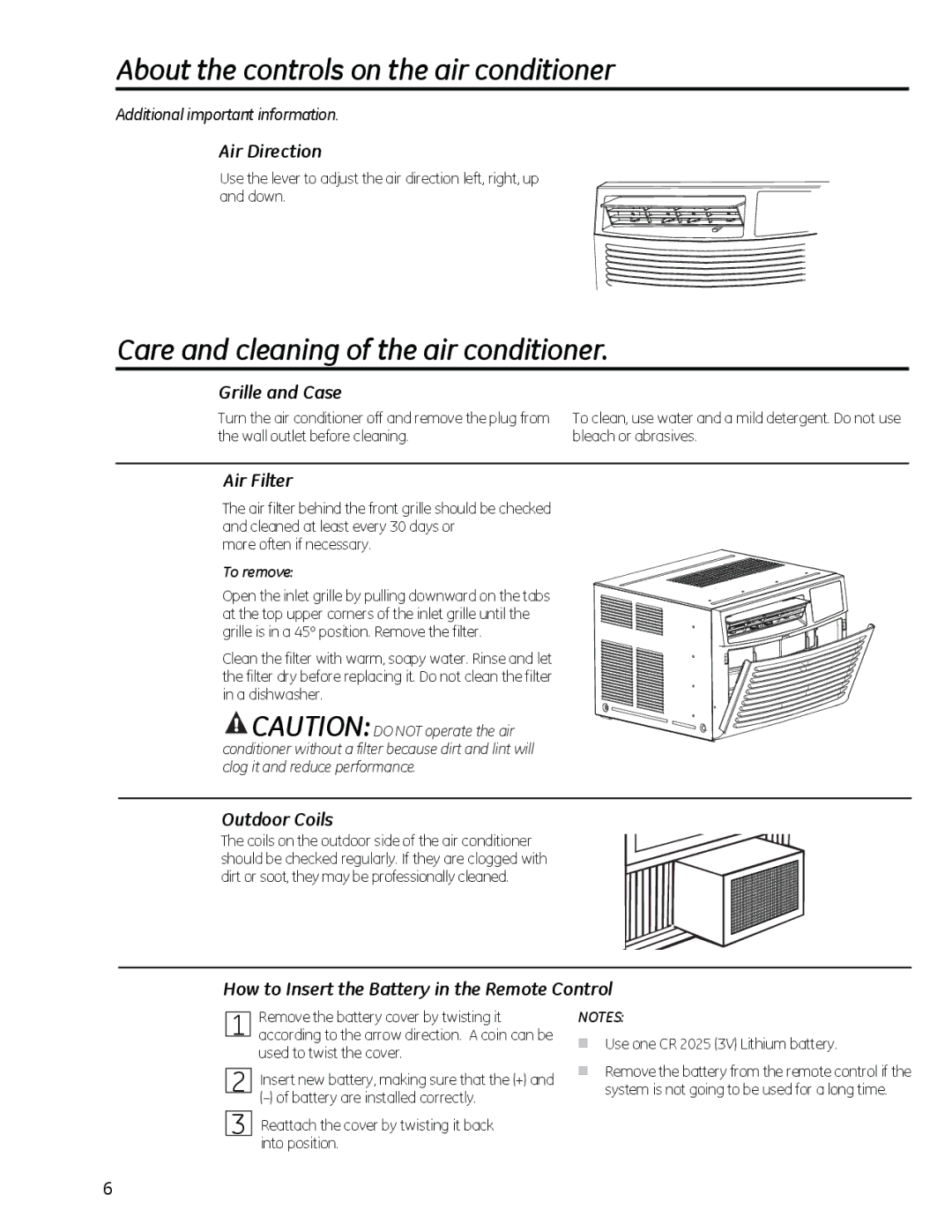 GE AHM18 operating instructions Care and cleaning of the air conditioner 