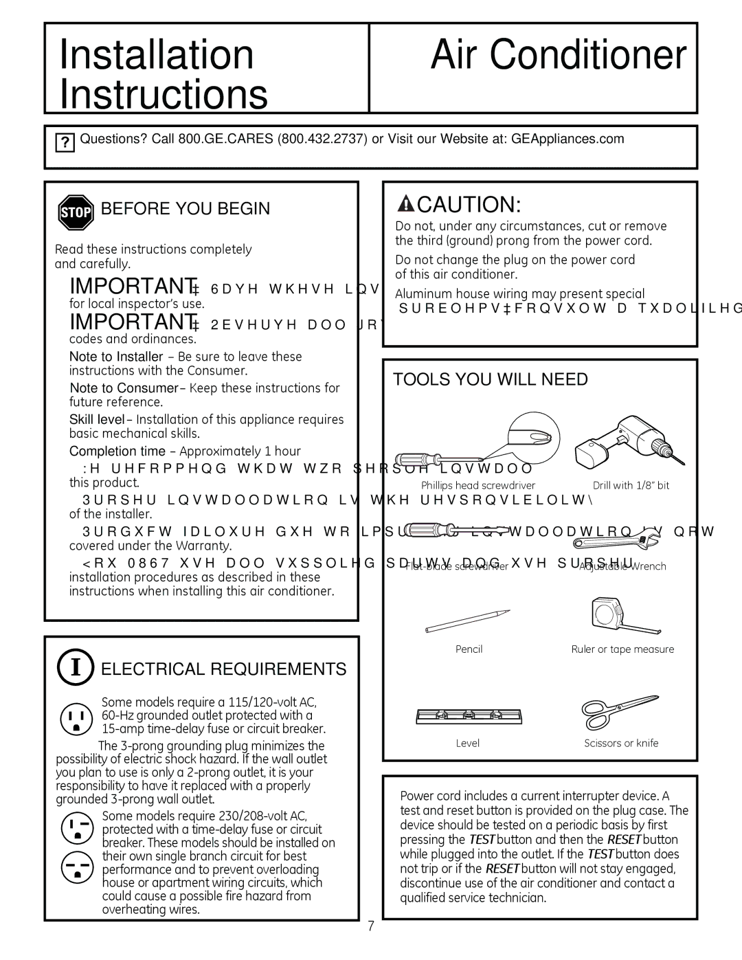 GE AHM18 operating instructions Before YOU Begin, Electrical Requirements, Read these instructions completely and carefully 