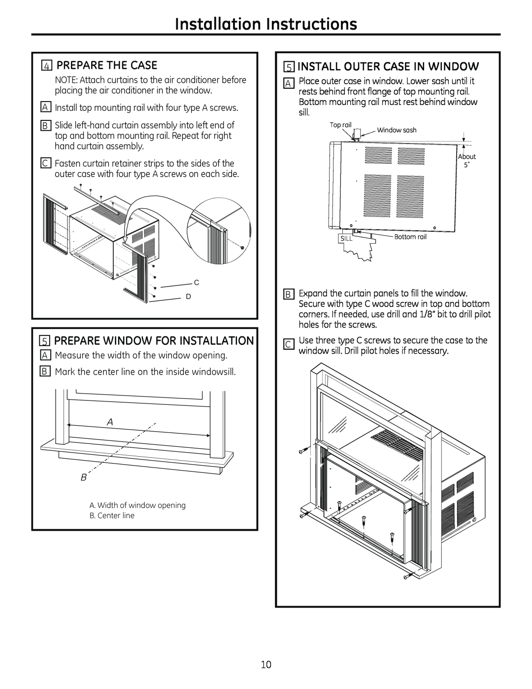GE AHM18 4PREPARE THE CASE, 5INSTALL OUTER CASE IN WINDOW, 5PREPARE WINDOW FOR INSTALLATION, Installation Instructions 