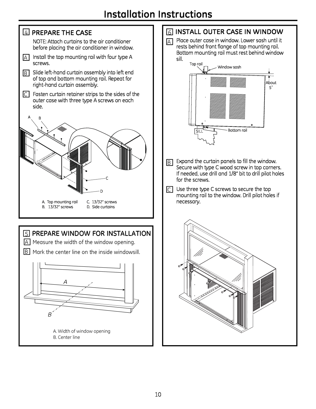 GE AHM24 4PREPARE THE CASE, 6INSTALL OUTER CASE IN WINDOW, 5PREPARE WINDOW FOR INSTALLATION, Installation Instructions 