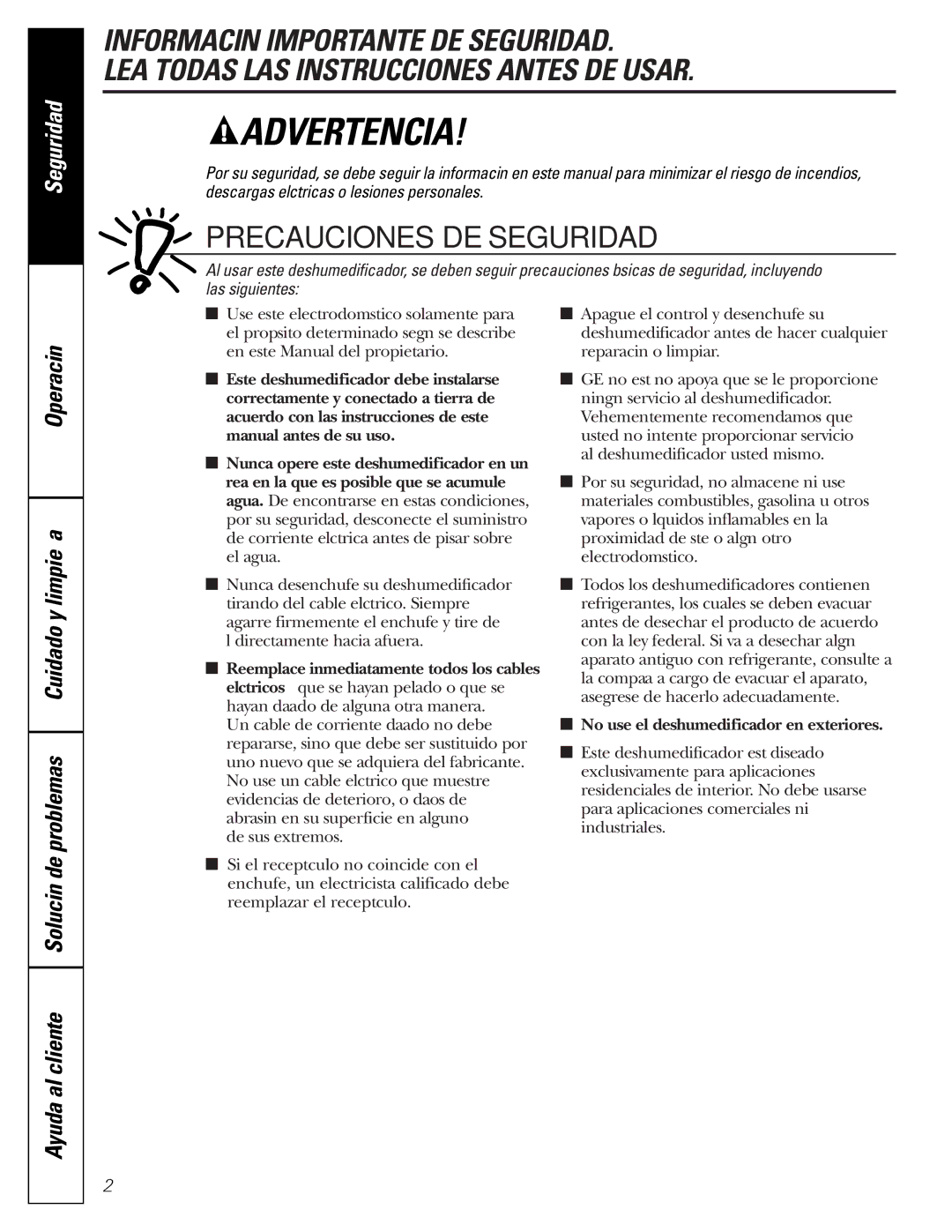 GE AHM30, AHM40, AHM65* owner manual ¡Advertencia, Precauciones DE Seguridad 