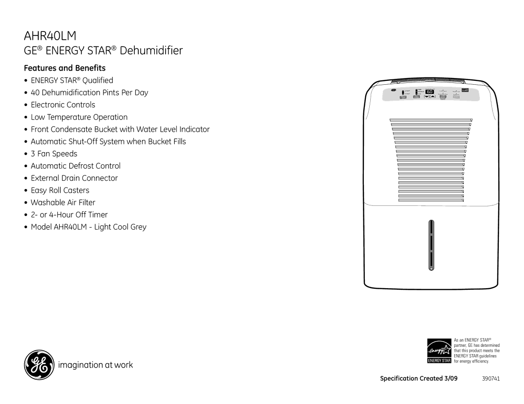 GE AHR40LM dimensions Features and Benefits 