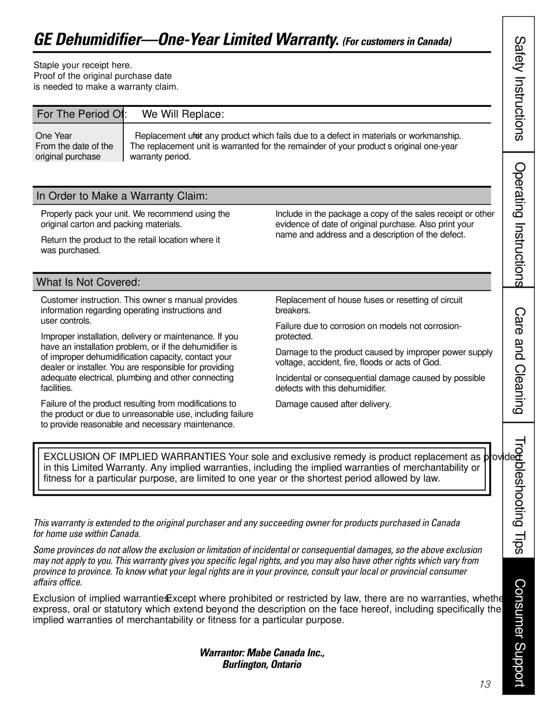 GE AHW50, AHR65, AHR40, AHW65, AHW30, AHR30 Safety Instructions Operating Instructions, Troubleshooting Tips Consumer Support 