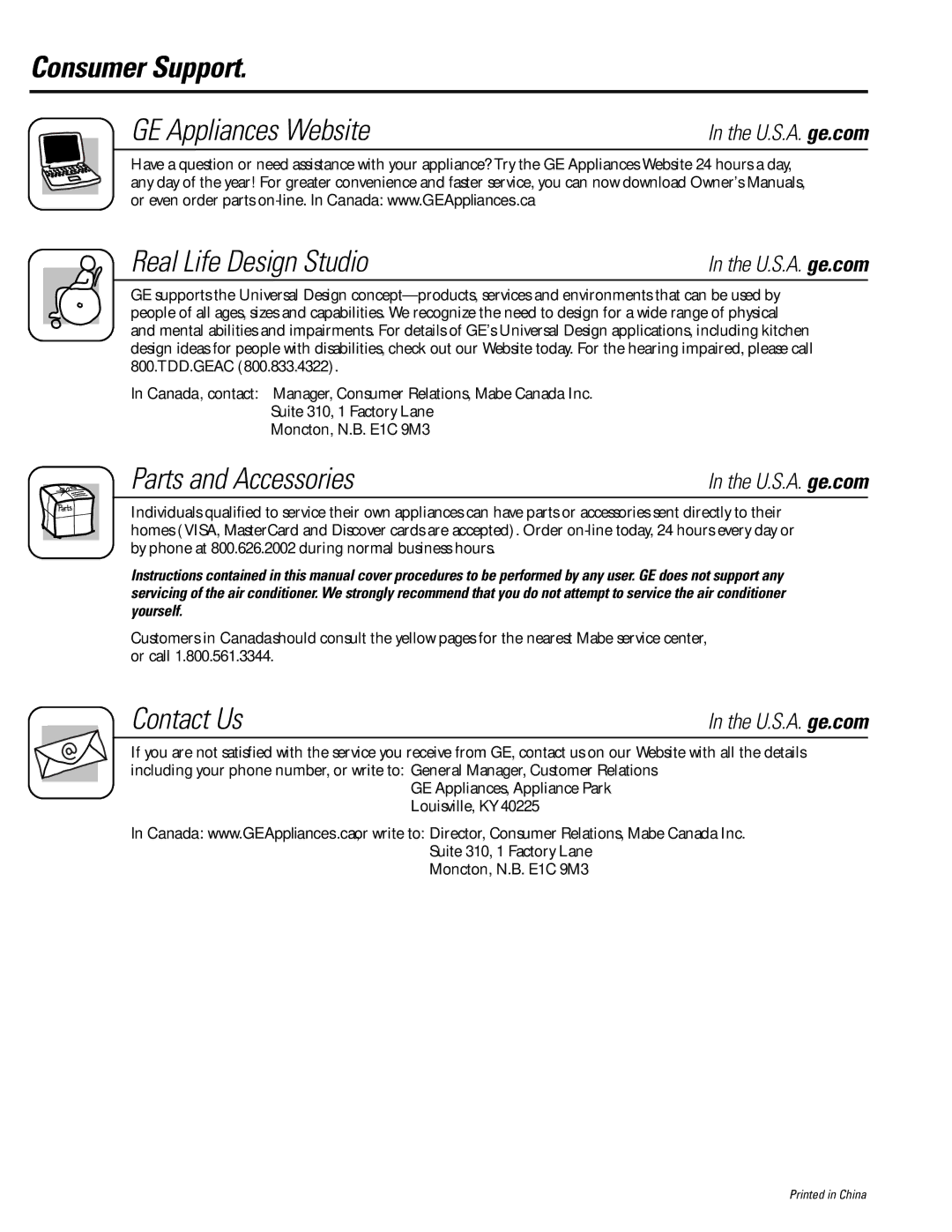 GE AHR30, AHR65, AHR40, AHW65, AHW30, AHW50, AHH50, AHR50 manual Consumer Support, Real Life Design Studio 