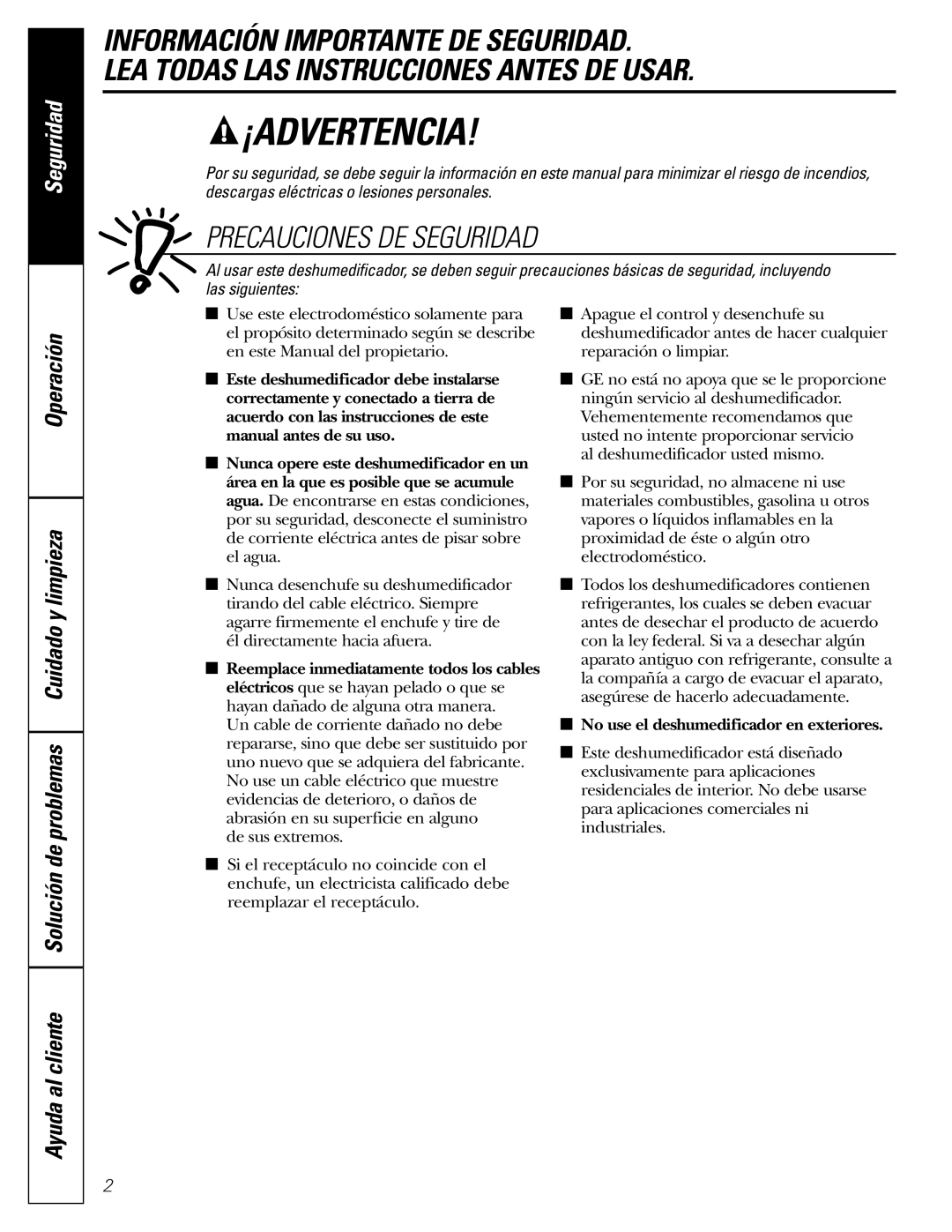 GE AHW30 owner manual ¡Advertencia, Precauciones DE Seguridad 