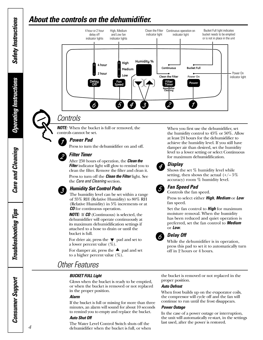 GE AHW30 owner manual About the controls on the dehumidifier, Cleaning 