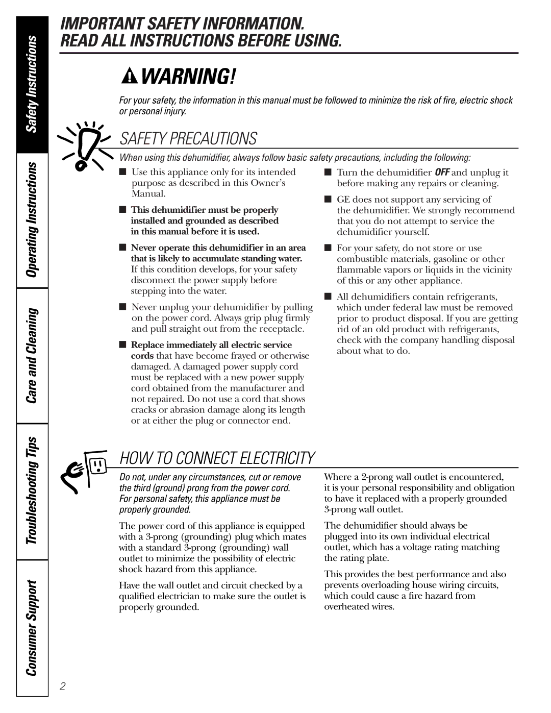 GE AHW30LJ, AHH40LJ owner manual Safety Precautions 