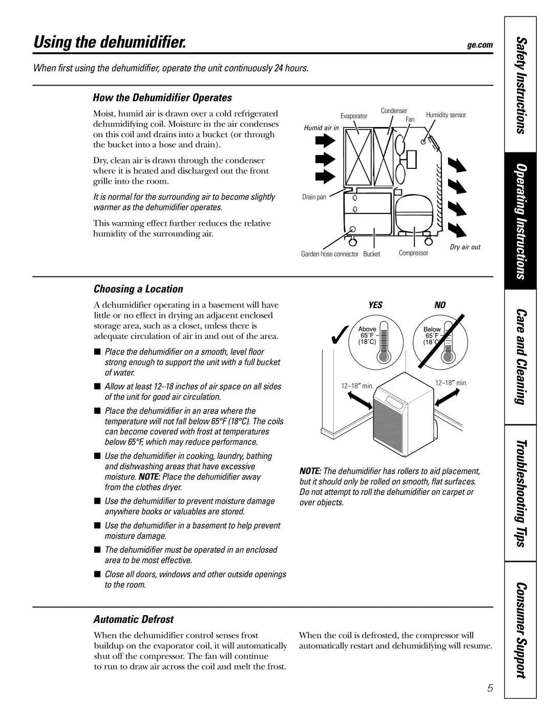 GE AHW30LJ, AHH40LJ owner manual Using the dehumidifier, Safety, Support 