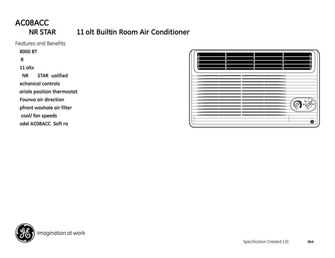 GE AJCH08ACC dimensions Features and Benefits 