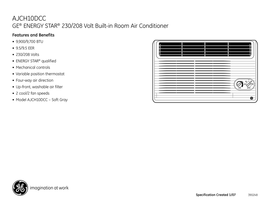 GE AJCH10DCC dimensions Features and Benefits 