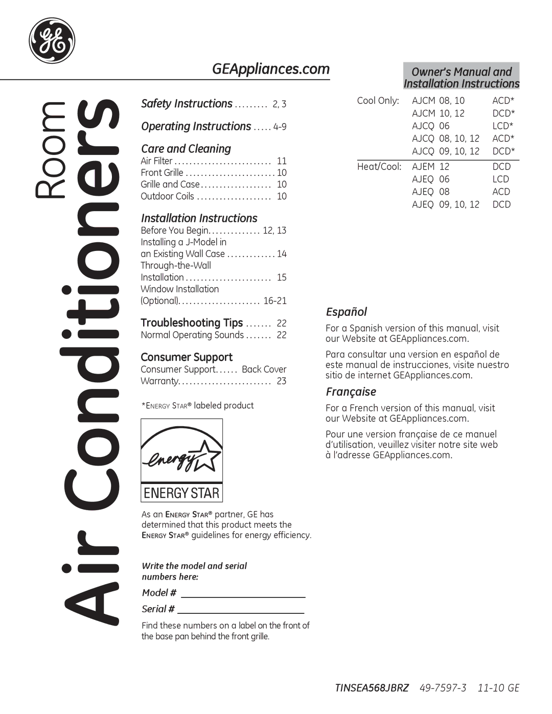 GE AJCM 08 ACD installation instructions Installation Instructions, Model # 