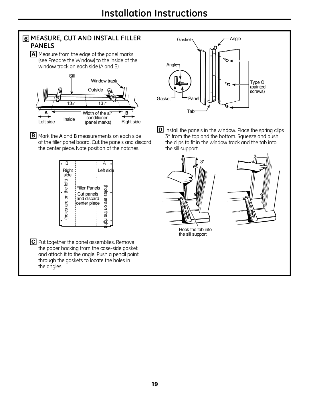 GE AJCM 08 ACD installation instructions MEASURE,PANELS CUT and Install Filler, Mark the a and B measurements on each side 