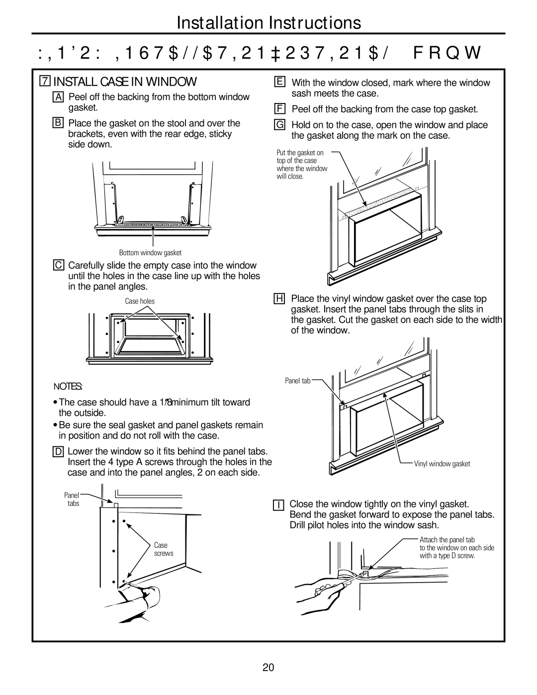 GE AJCM 08 ACD installation instructions Install Case in Window, Case should have a 1/8″ minimum tilt toward the outside 