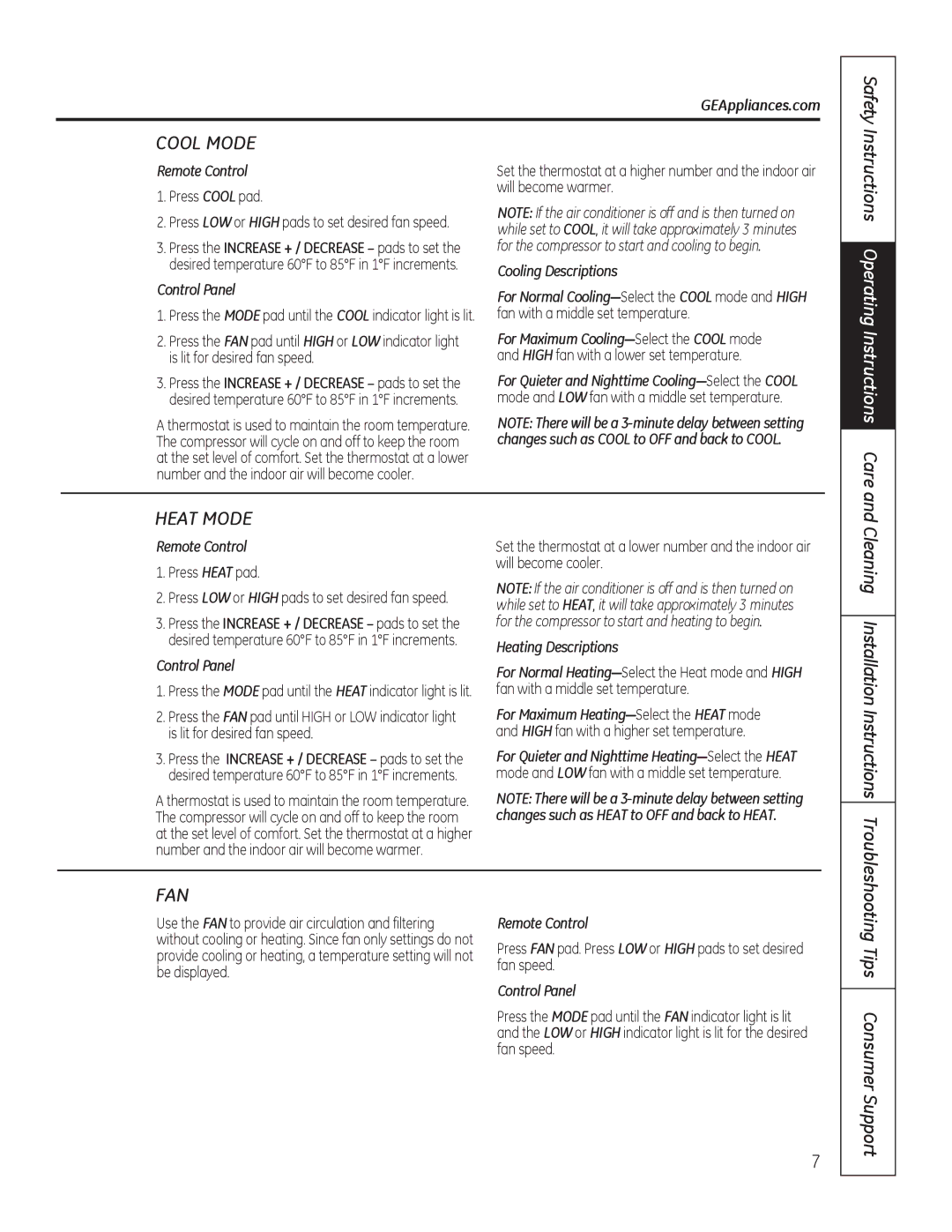 GE AJCM 08 ACD installation instructions Tips Consumer Support, Heating Descriptions 