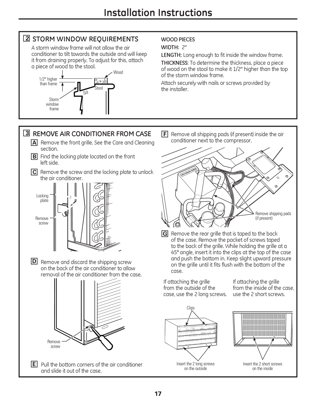 GE AJCM 08 ACD Remove Air Conditioner From Case, Storm Window Requirements, Installation Instructions 