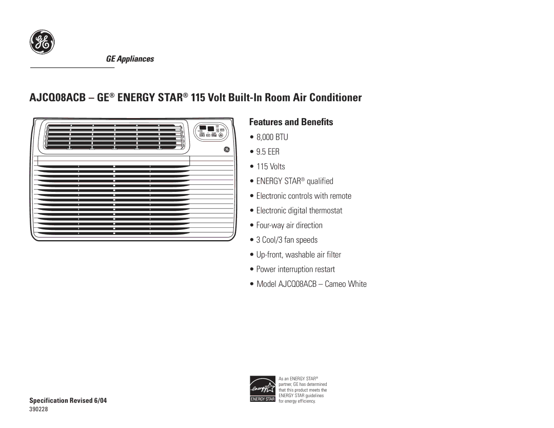 GE AJCQ08ACB dimensions Features and Benefits 