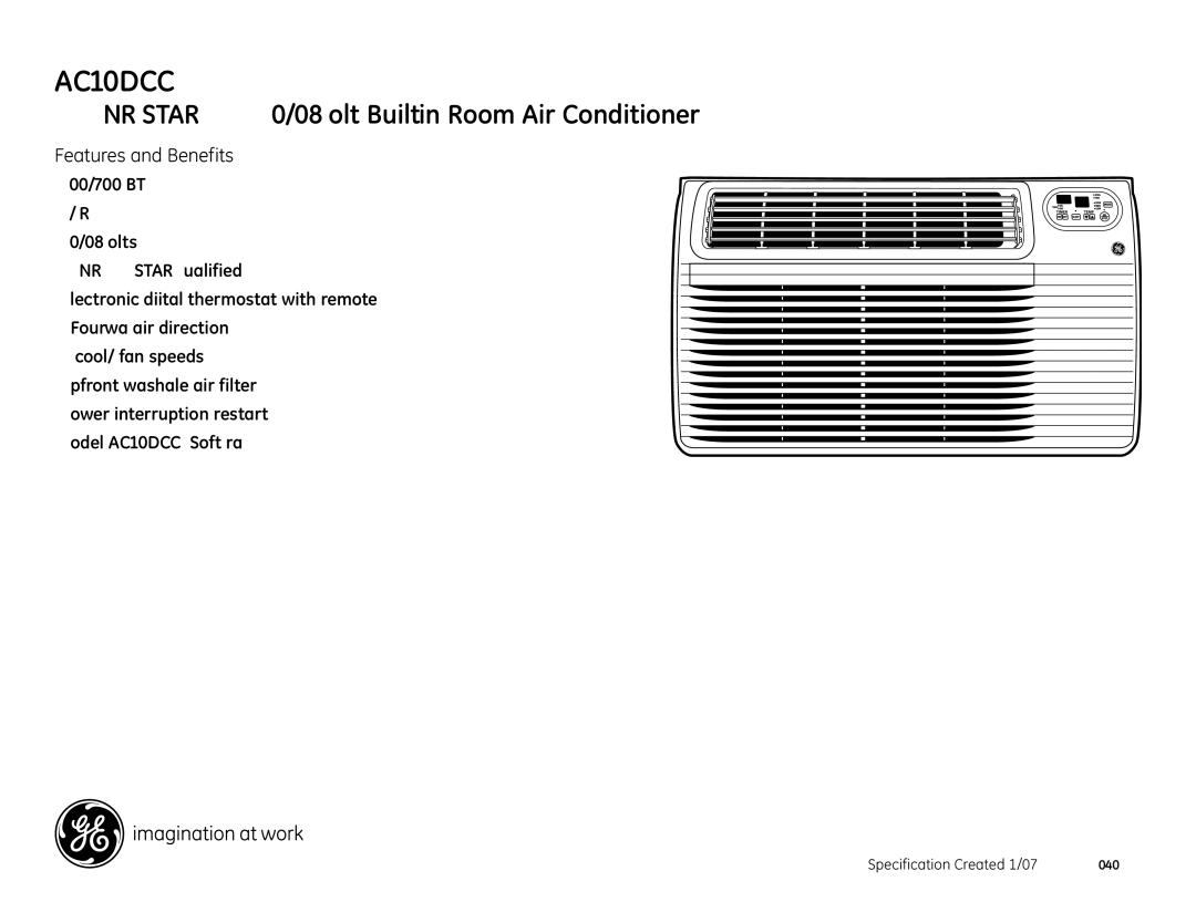 GE AJCQ10DCC dimensions Features and Benefits 