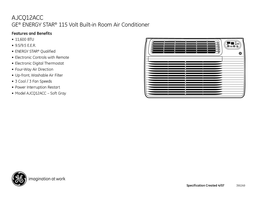 GE AJCQ12ACC dimensions Features and Benefits 