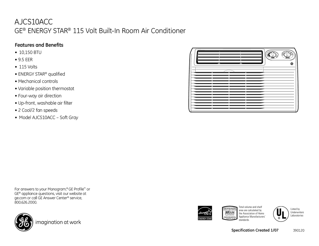 GE AJCS10ACC dimensions Features and Benefits 