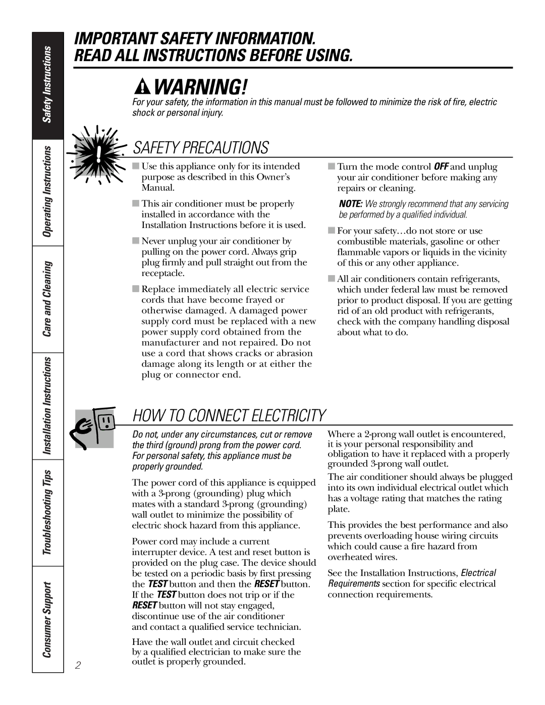 GE AJHS10DCC installation instructions Contact a qualified service technician 