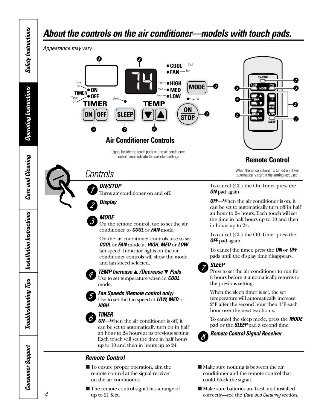 GE AJHS10DCC installation instructions Instructions, Consumer Remote Control 