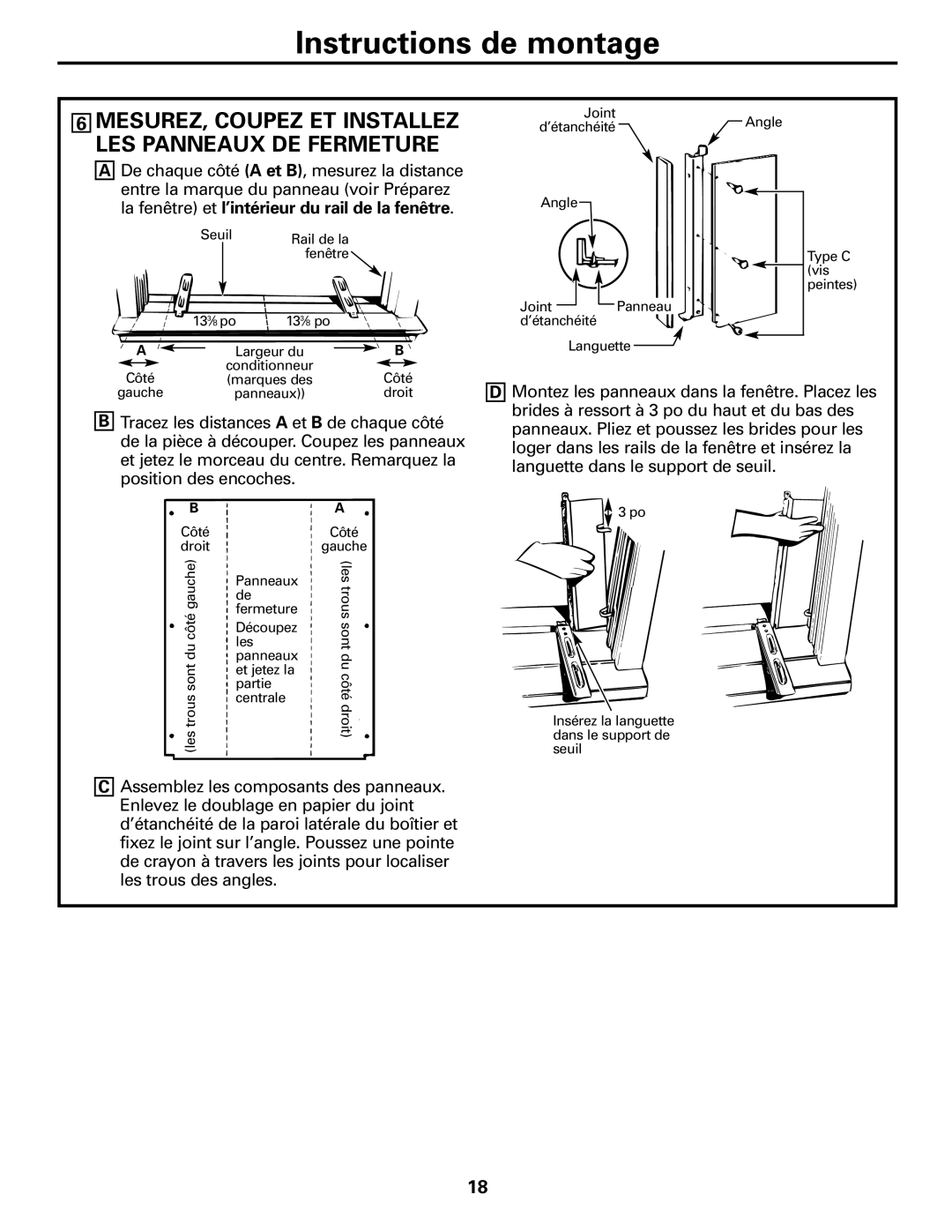 GE AJHS10DCC installation instructions MESUREZ, Coupez ET Installez LES Panneaux DE Fermeture 