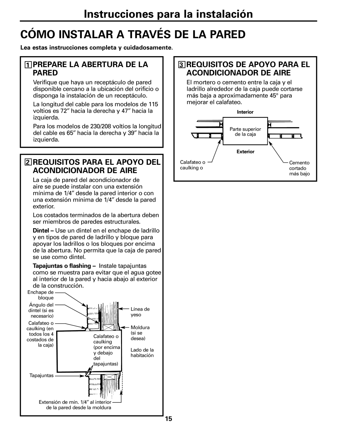 GE AJHS10DCC installation instructions Cómo Instalar a Través DE LA Pared, Prepare LA Abertura DE LA Pared 