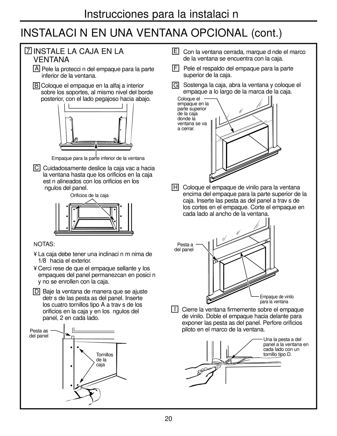 GE AJHS10DCC installation instructions Instale LA Caja EN LA Ventana 