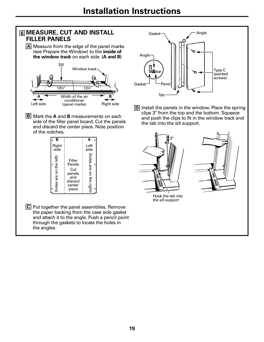 GE AJHS10DCC installation instructions Installation Instructions, 6MEASURE, CUT AND INSTALL FILLER PANELS 