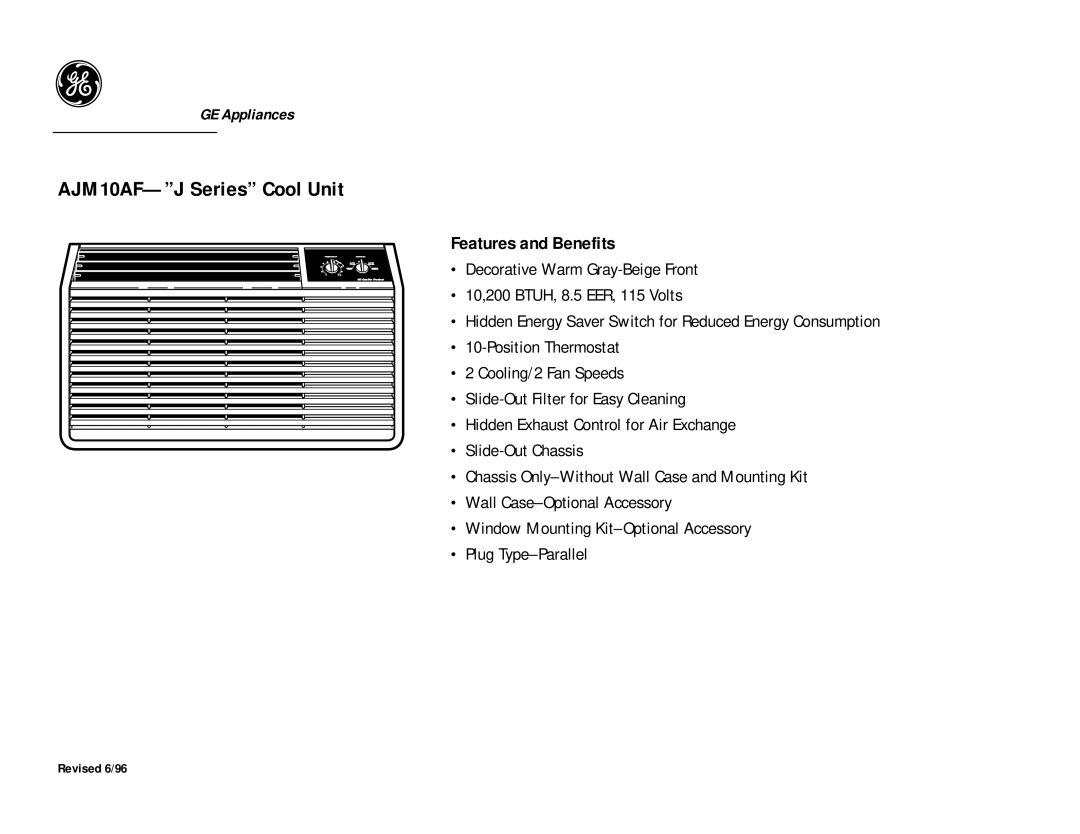 GE AJM10AF dimensions Features and Benefits 