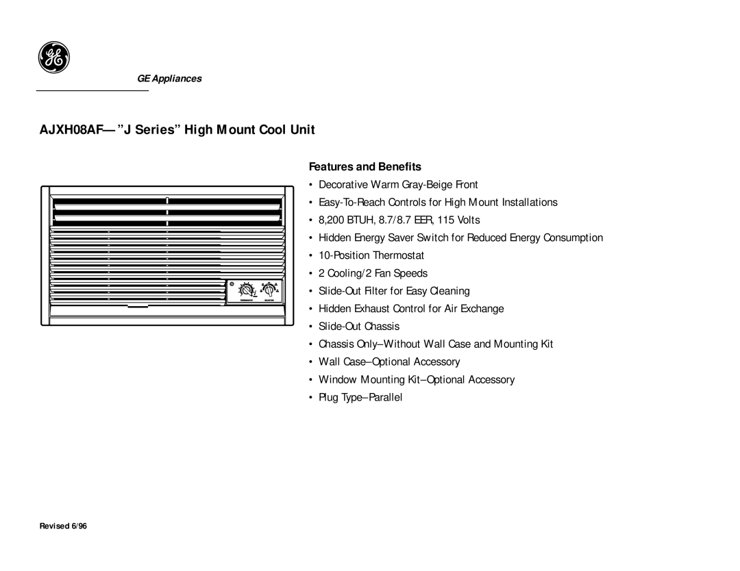 GE AJXH08AF dimensions Features and Benefits 