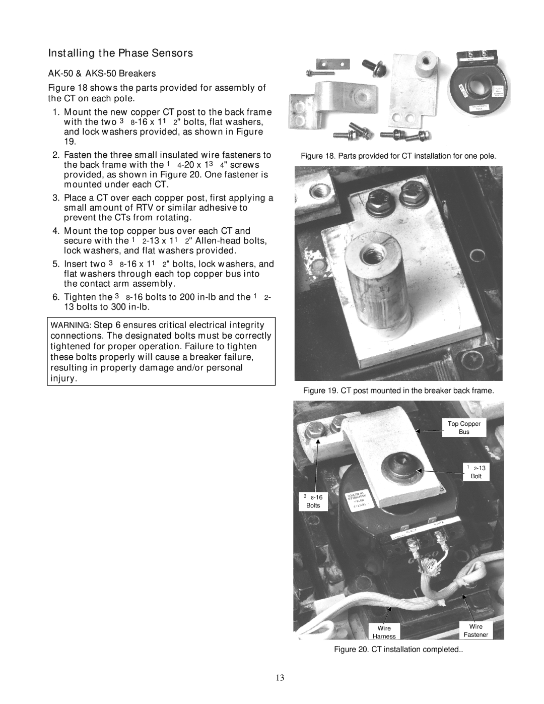 GE installation instructions Installing the Phase Sensors, AK-50 & AKS-50 Breakers 