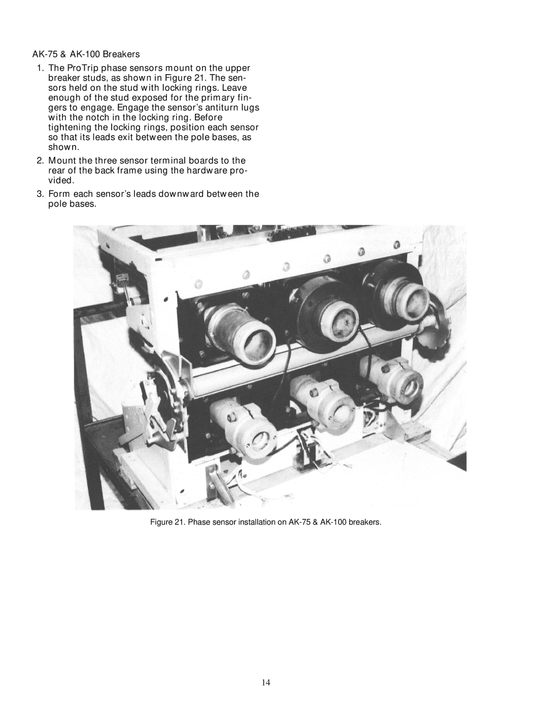 GE AK-50 installation instructions AK-75 & AK-100 Breakers, Phase sensor installation on AK-75 & AK-100 breakers 