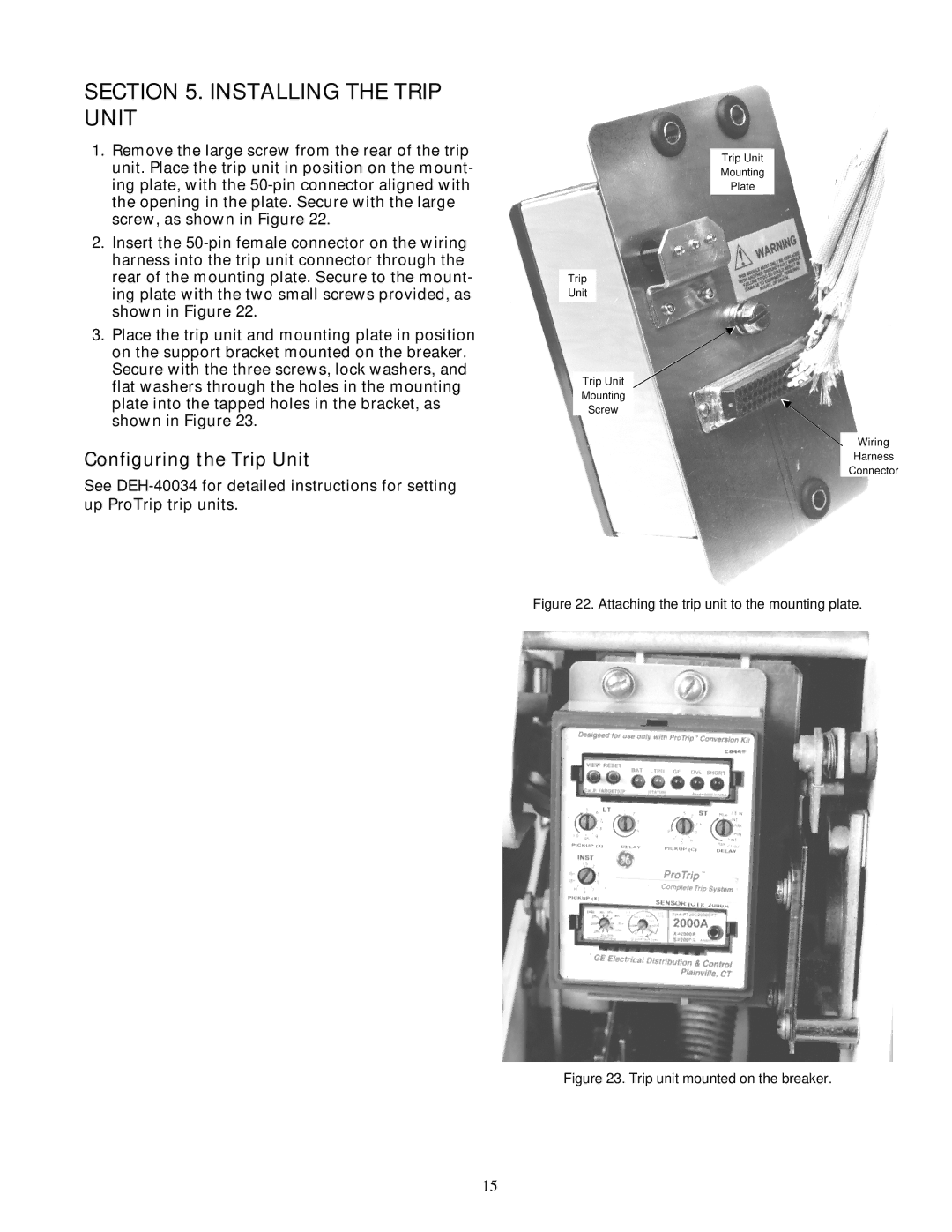 GE AK-50 installation instructions Installing the Trip Unit, Configuring the Trip Unit 