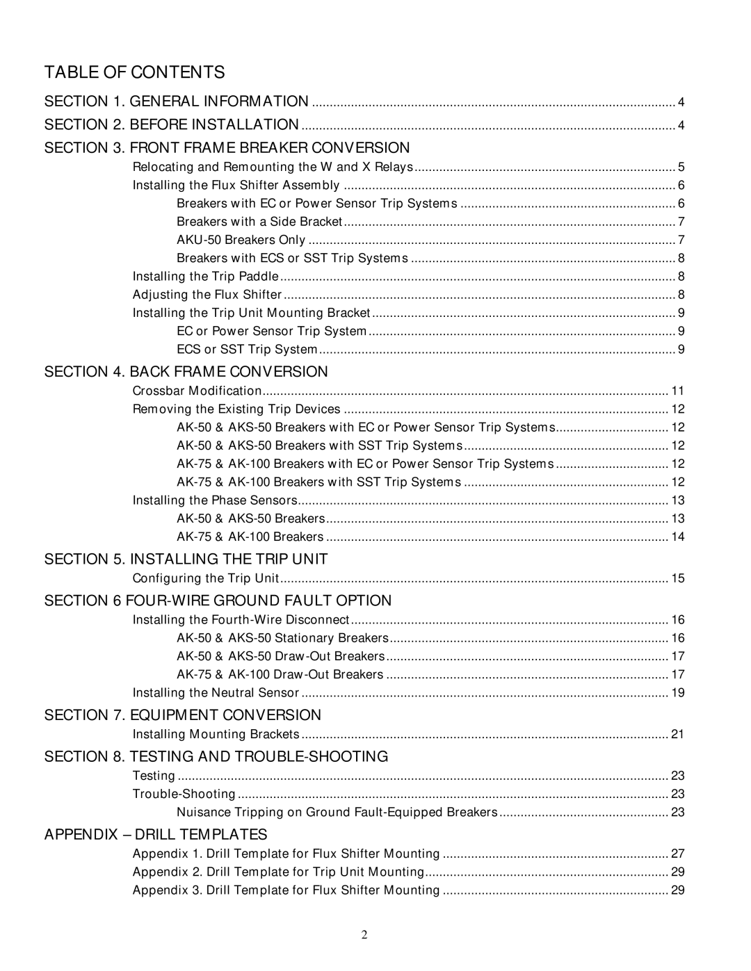 GE AK-50 installation instructions Table of Contents 