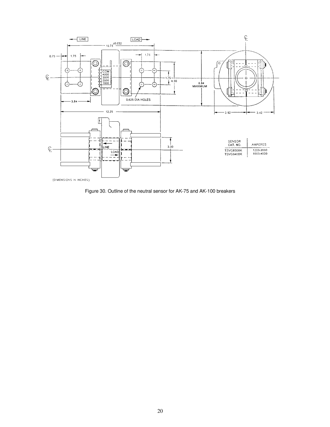 GE AK-50 installation instructions Outline of the neutral sensor for AK-75 and AK-100 breakers 