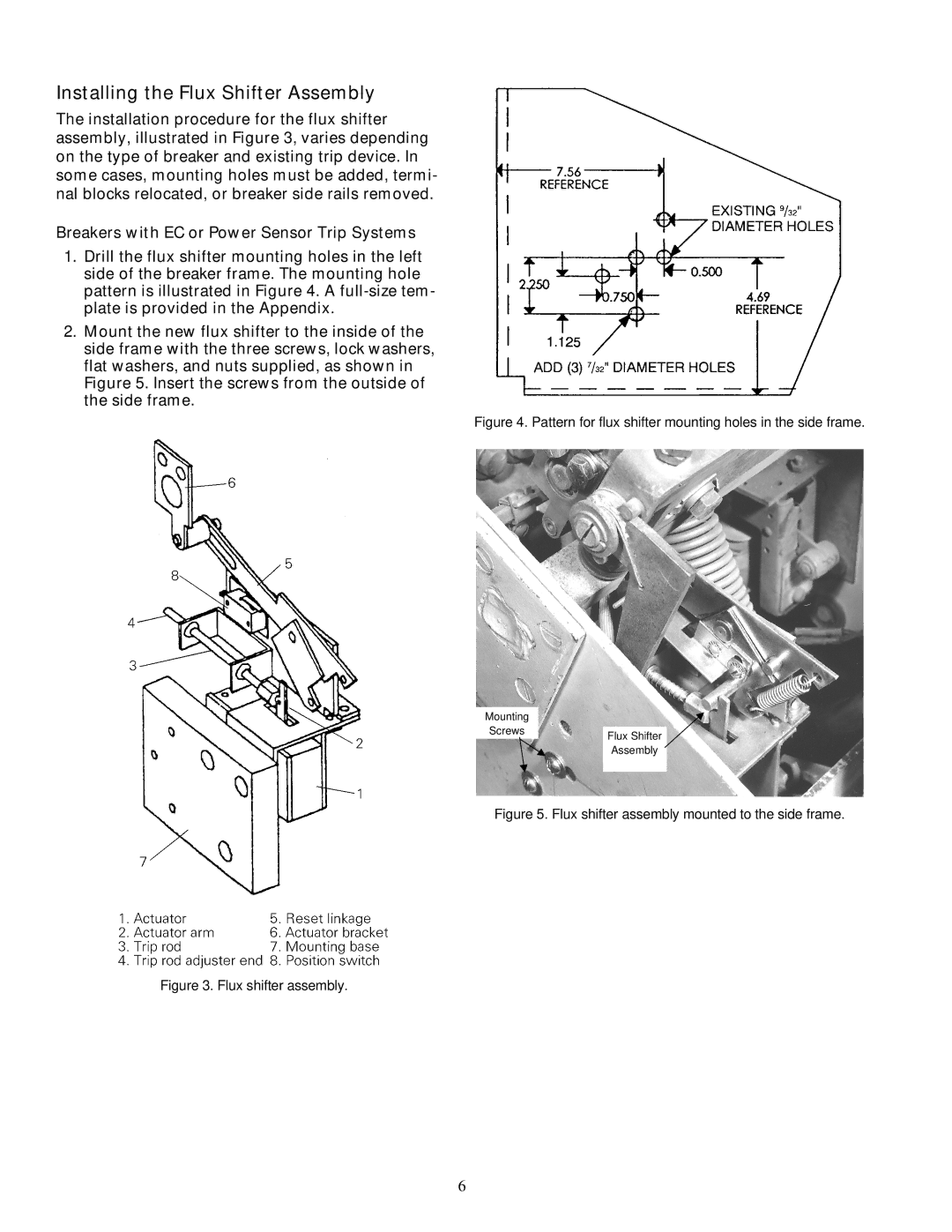 GE AK-50 installation instructions Installing the Flux Shifter Assembly, Breakers with EC or Power Sensor Trip Systems 