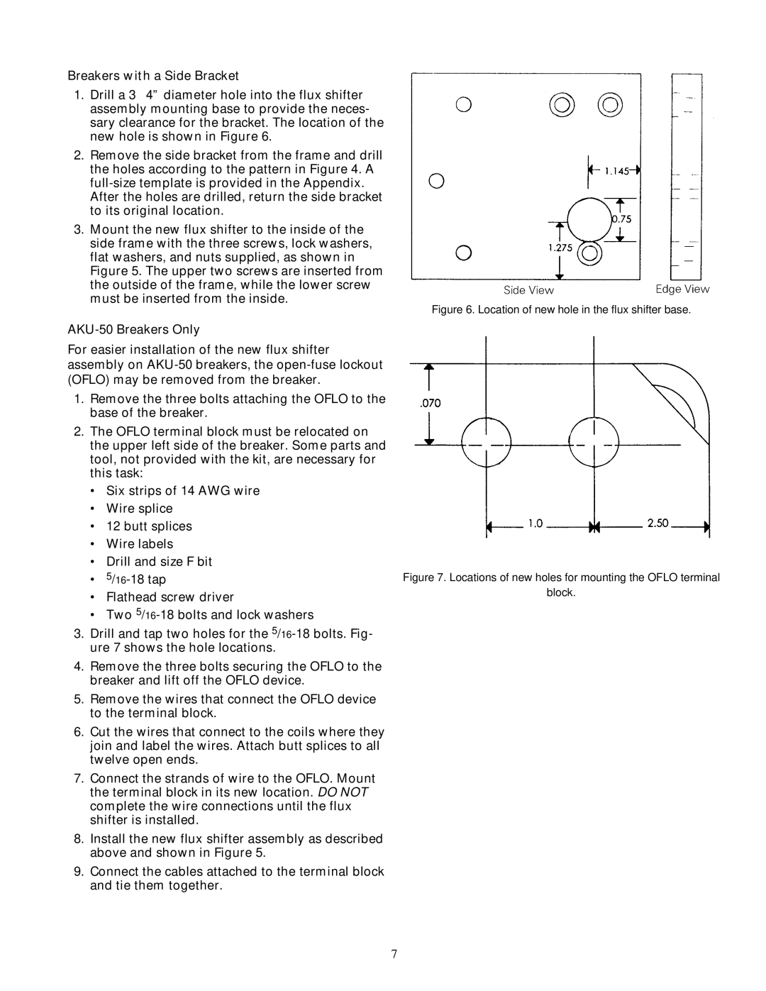 GE AK-50 installation instructions Breakers with a Side Bracket, AKU-50 Breakers Only 