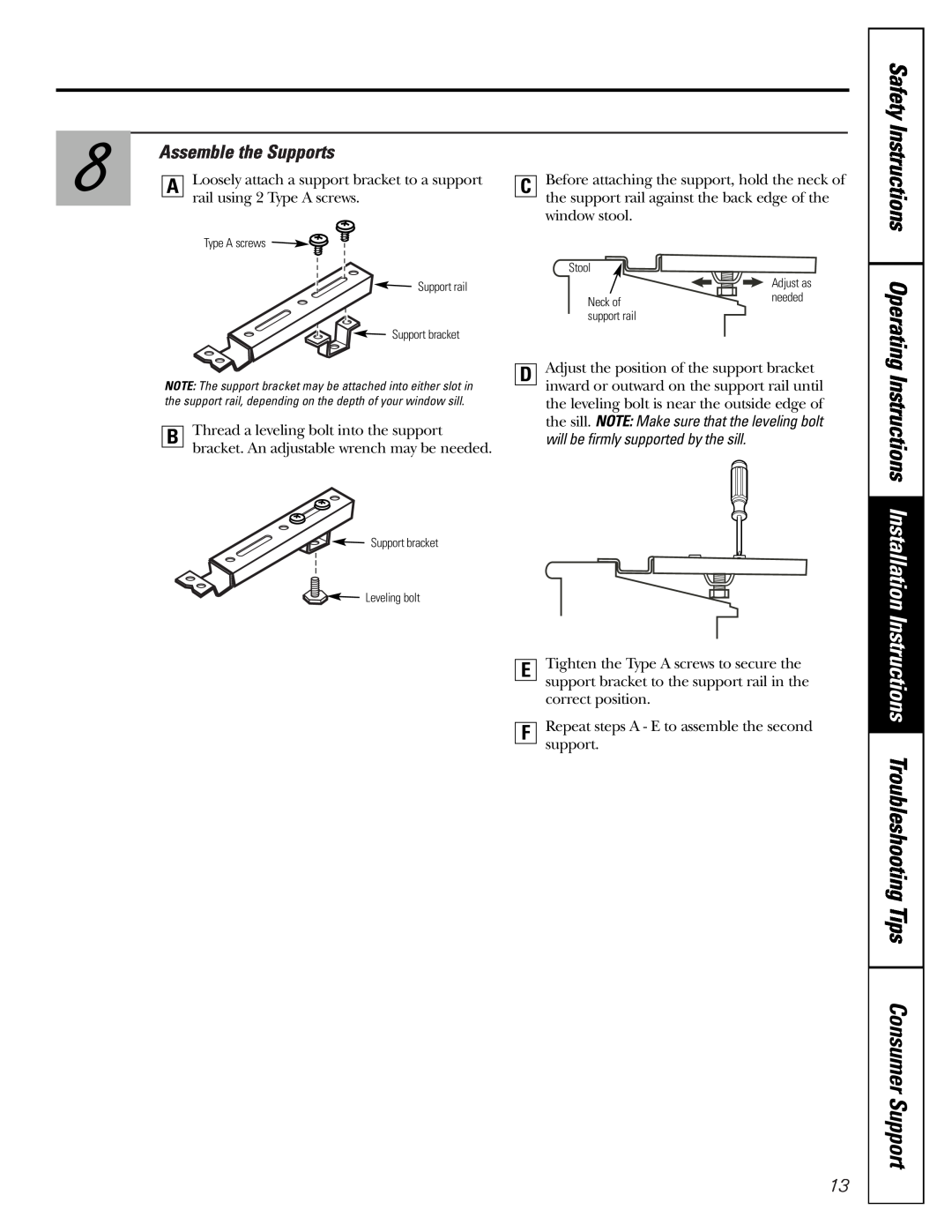 GE AKS05, AKV05 owner manual Assemble the Supports 