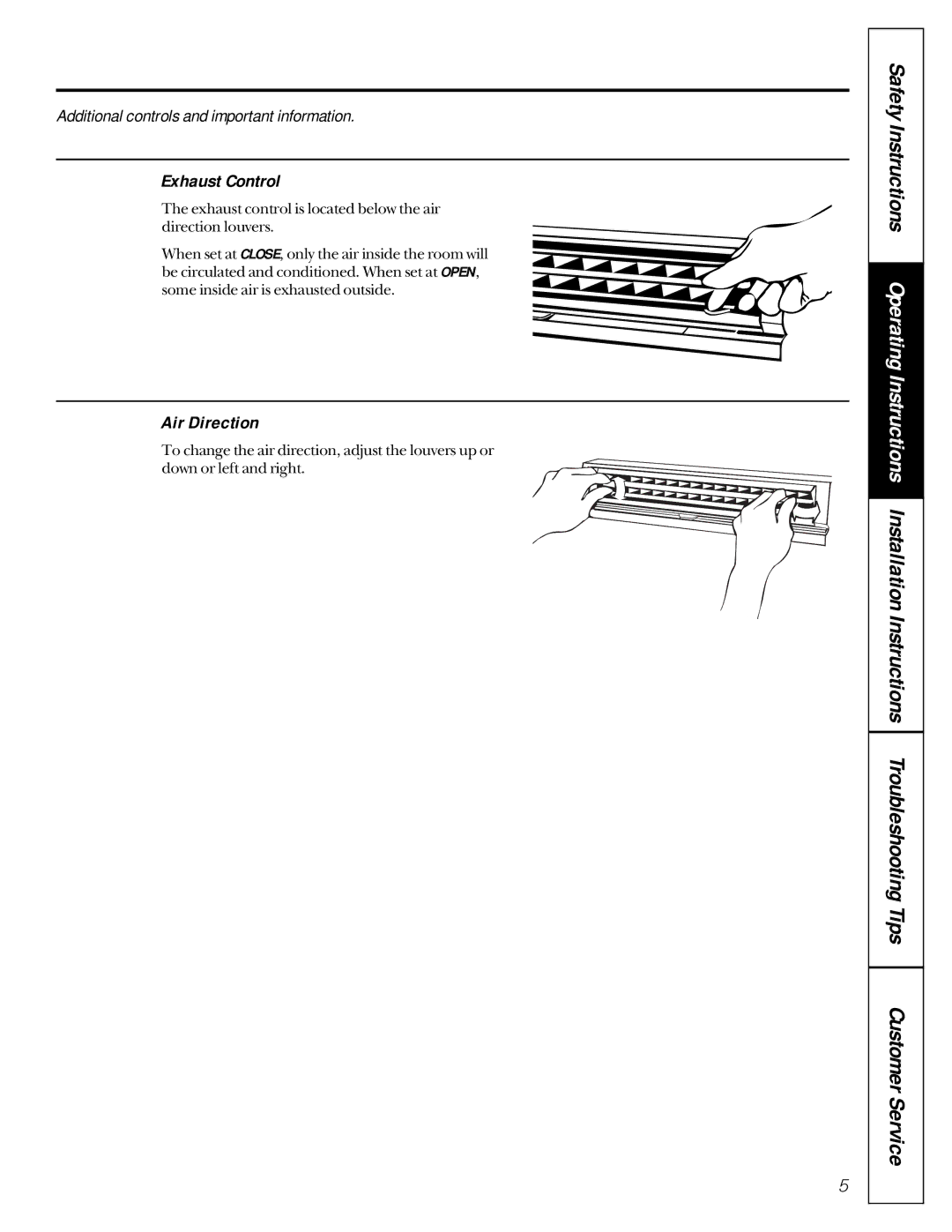 GE AMH10, AMH12 owner manual Exhaust Control, Air Direction 